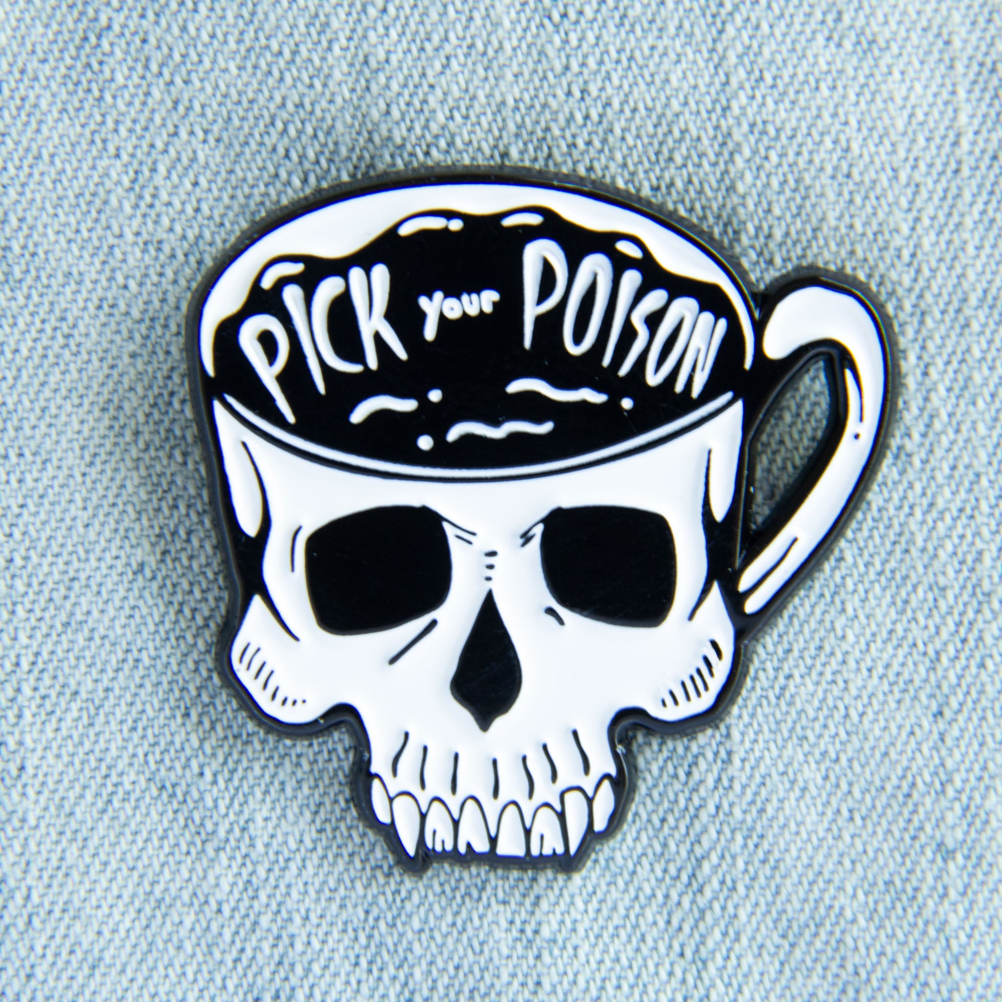 Pick Your Poison Skull Coffee Cup Enamel Pin