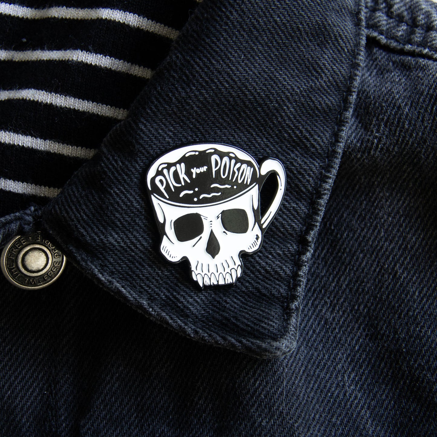 Pick Your Poison Skull Coffee Cup Enamel Pin