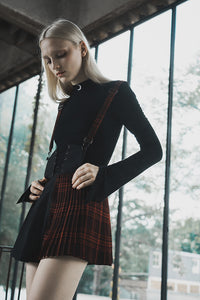 Plaid Spliced Suspender Skirt