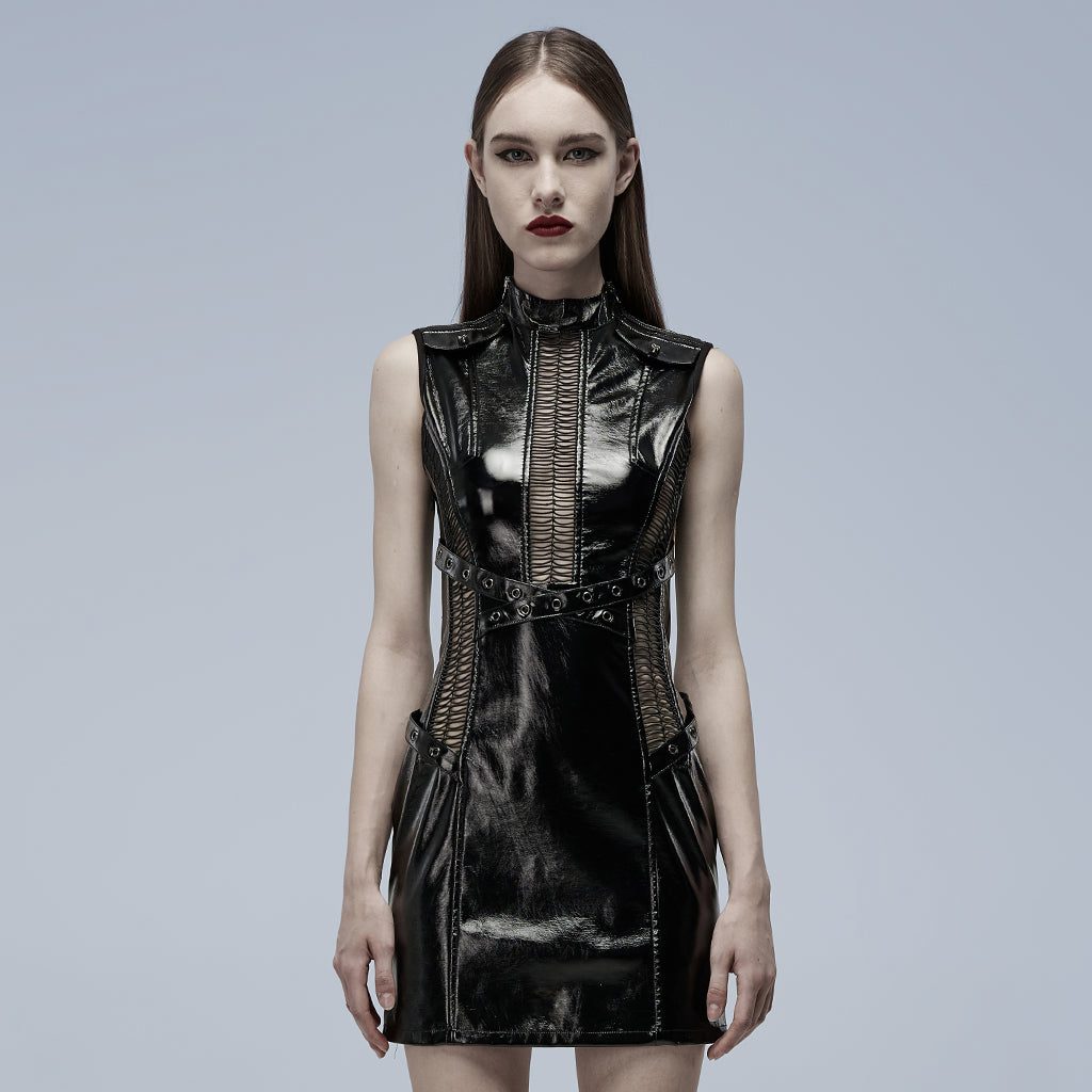 Patent Leather Hollowed Out Dress