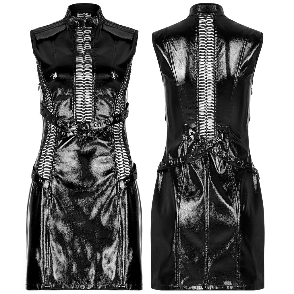 Patent Leather Hollowed Out Dress