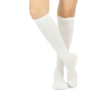 Ivory White Rib Pointelle Knee High Women's Socks