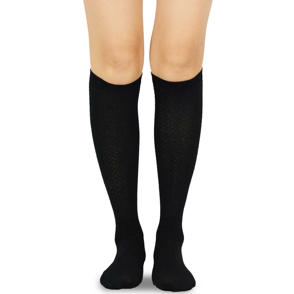 Black Rib Pointelle Knee High Women's Socks