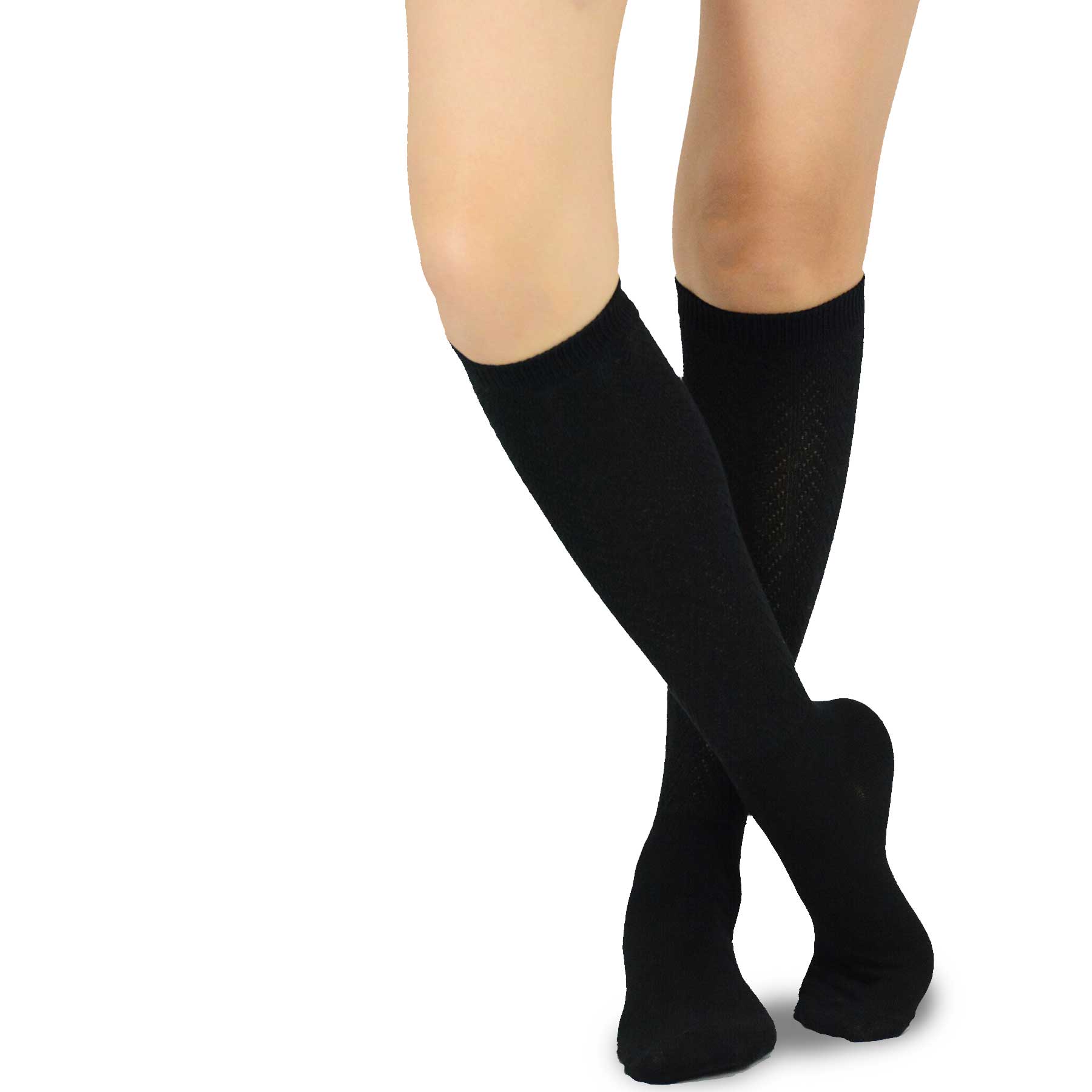 Black Rib Pointelle Knee High Women's Socks