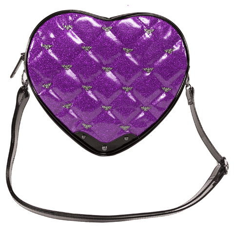 Bat Studded Quilted Heart Shoulder Bag - Purple