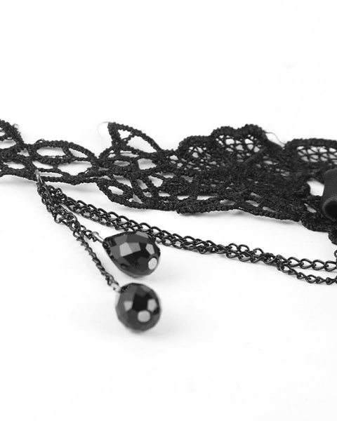 Black Rose Beaded Gothic Lace Necklace
