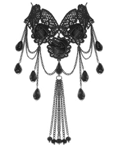 Black Rose Beaded Gothic Lace Necklace