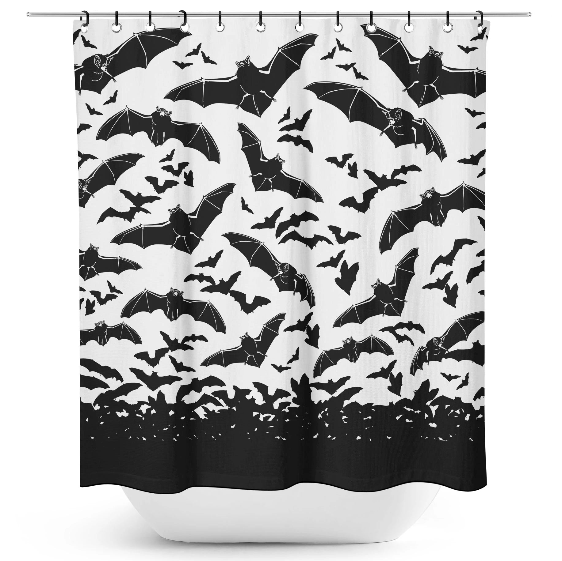Spooksville Bats Shower Curtain - Black & White
