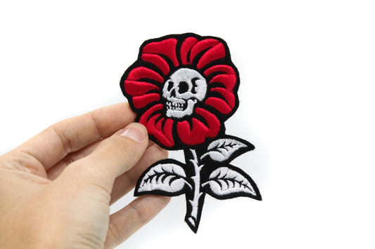 Skull Flower Iron On Embroidered Patch