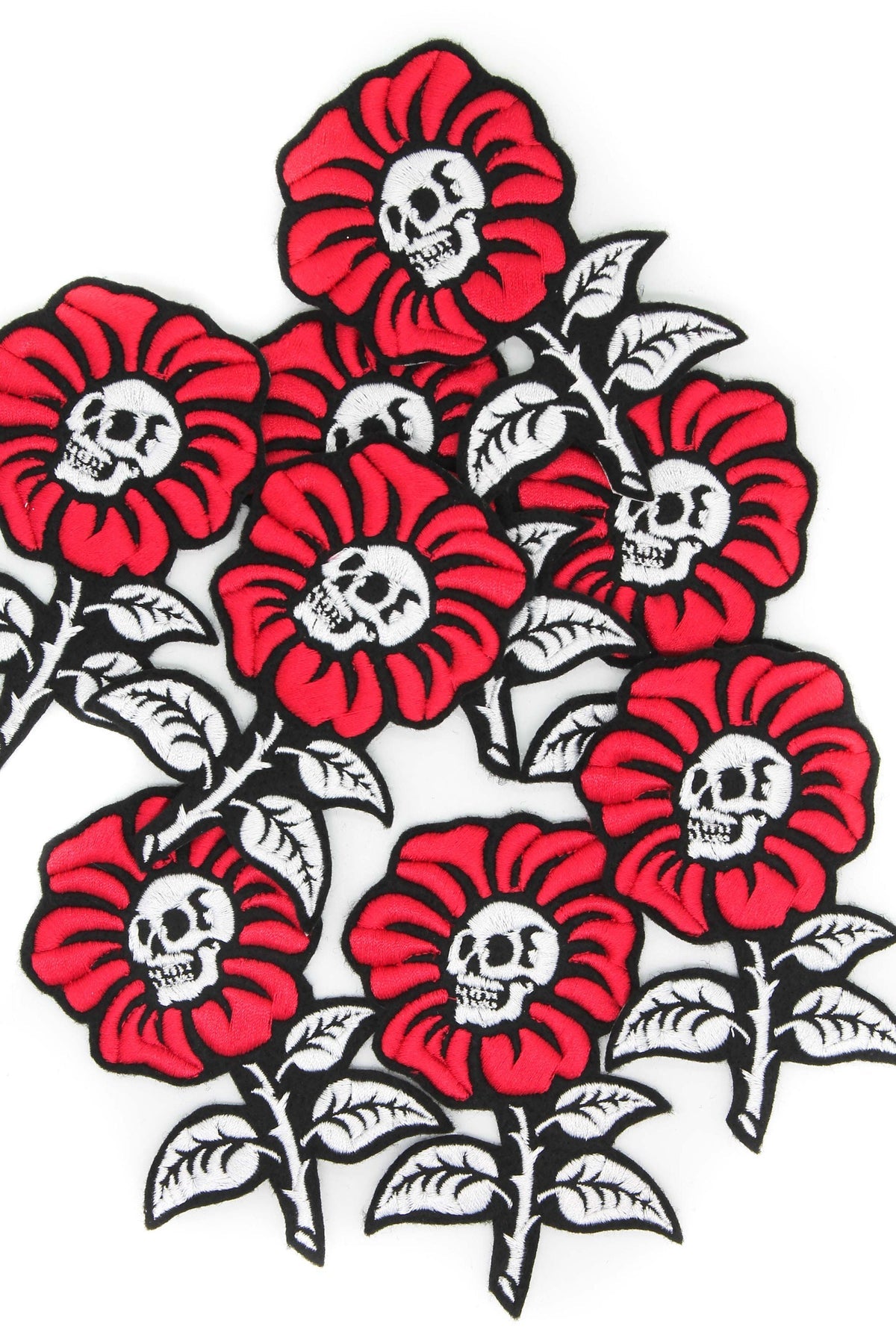 Skull Flower Iron On Embroidered Patch