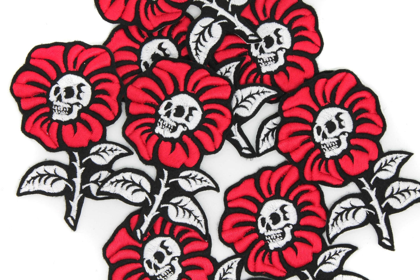 Skull Flower Iron On Embroidered Patch