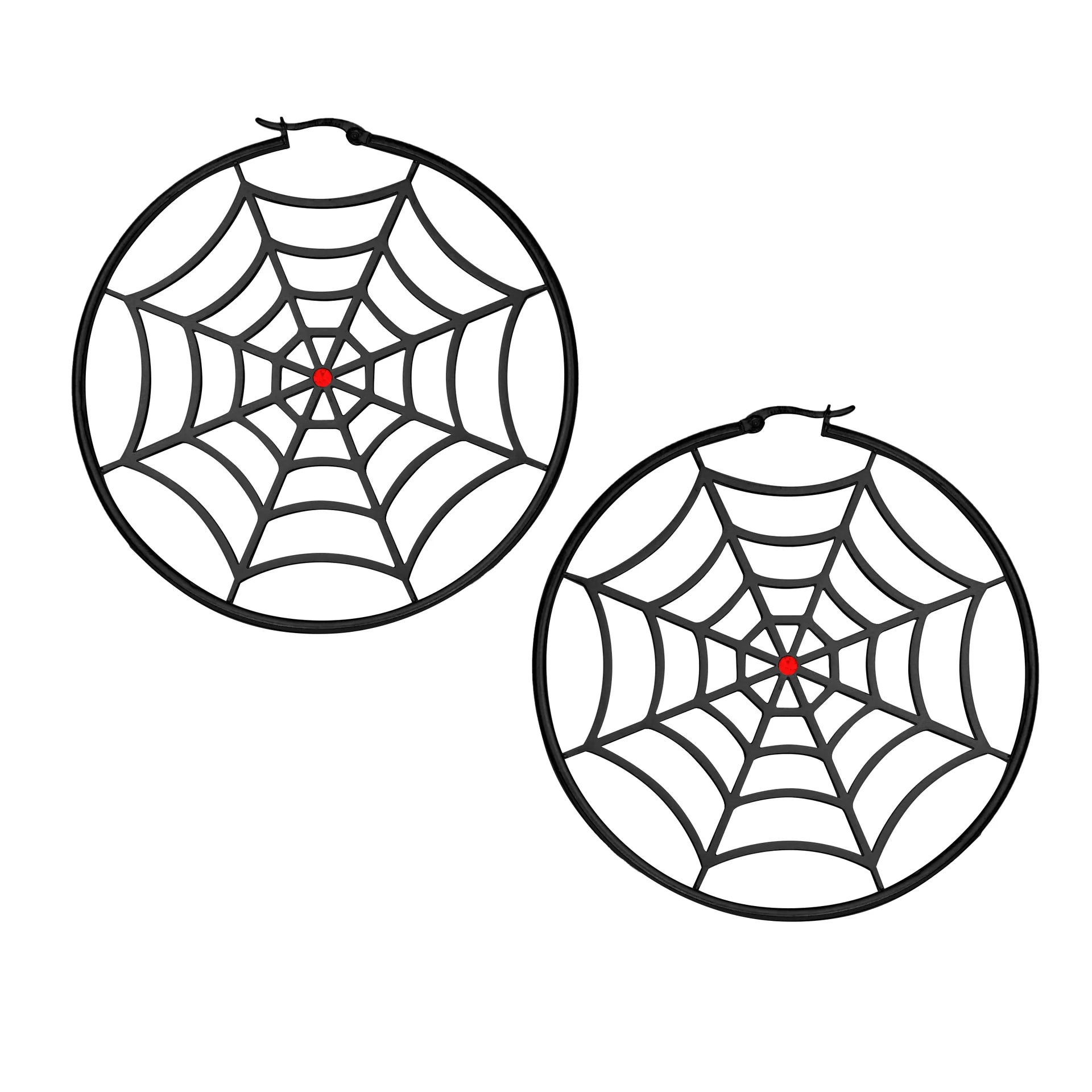 Spiderweb Hoop Earrings - Black