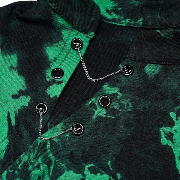 Grunge Green Tie-dye Crop Top with Detachable Sleeves