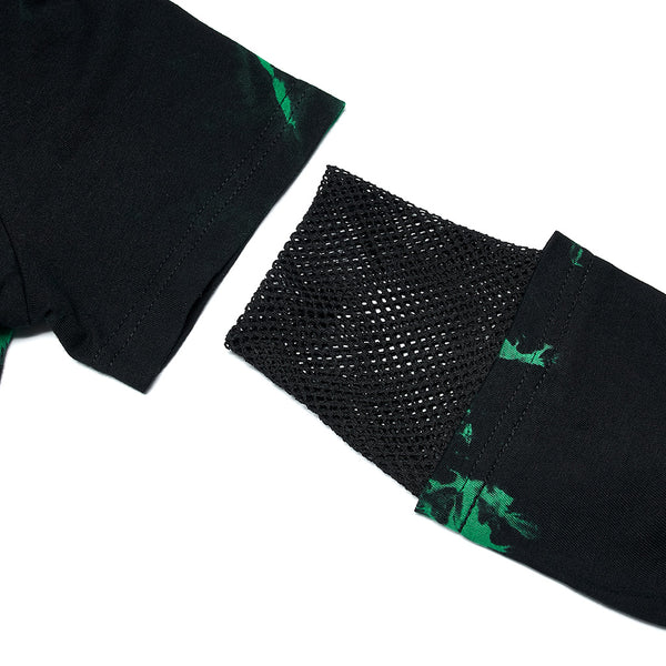 Grunge Green Tie-dye Crop Top with Detachable Sleeves