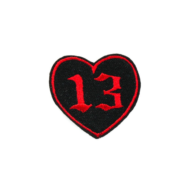 Small Gothic 13 Heart Embroidered Iron On Patch - Black and Red