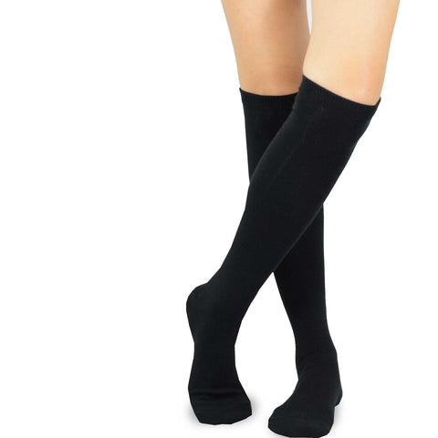Black Solid Plain Knee High Women's Socks