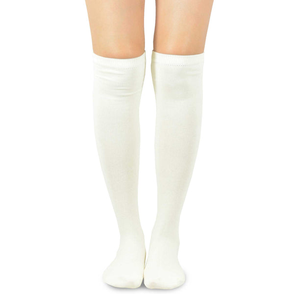 Ivory White Solid Plain Knee High Women's Socks