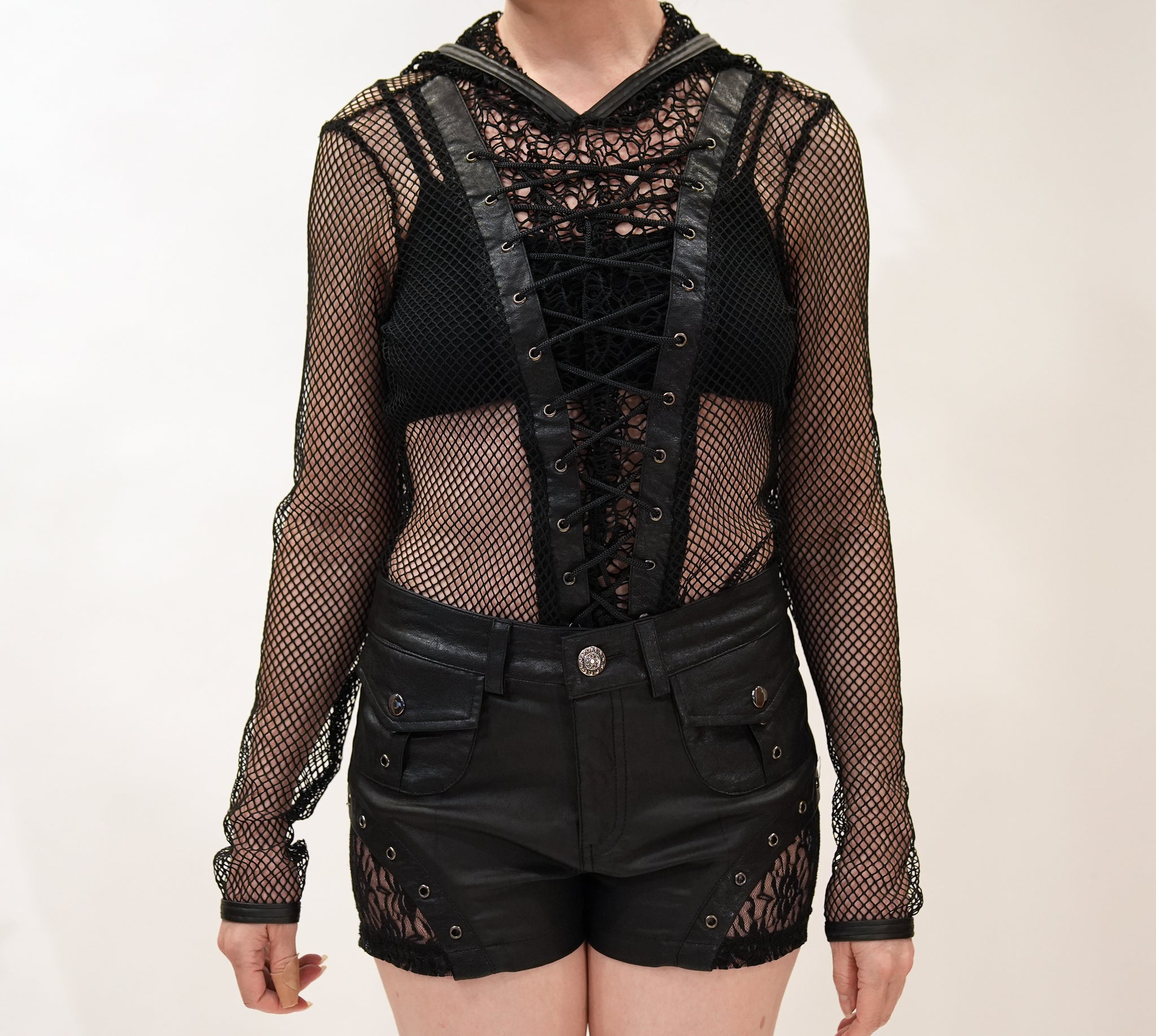 Gothic Hooded Lace-Up Fishnet Women's Shirt – Bloody Rose Boutique