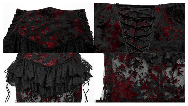 Gothic Ruffles Layered Lace Skirt - Black & Red
