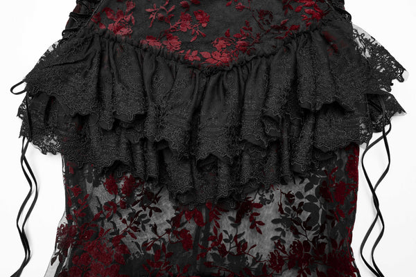 Gothic Ruffles Layered Lace Skirt - Black & Red