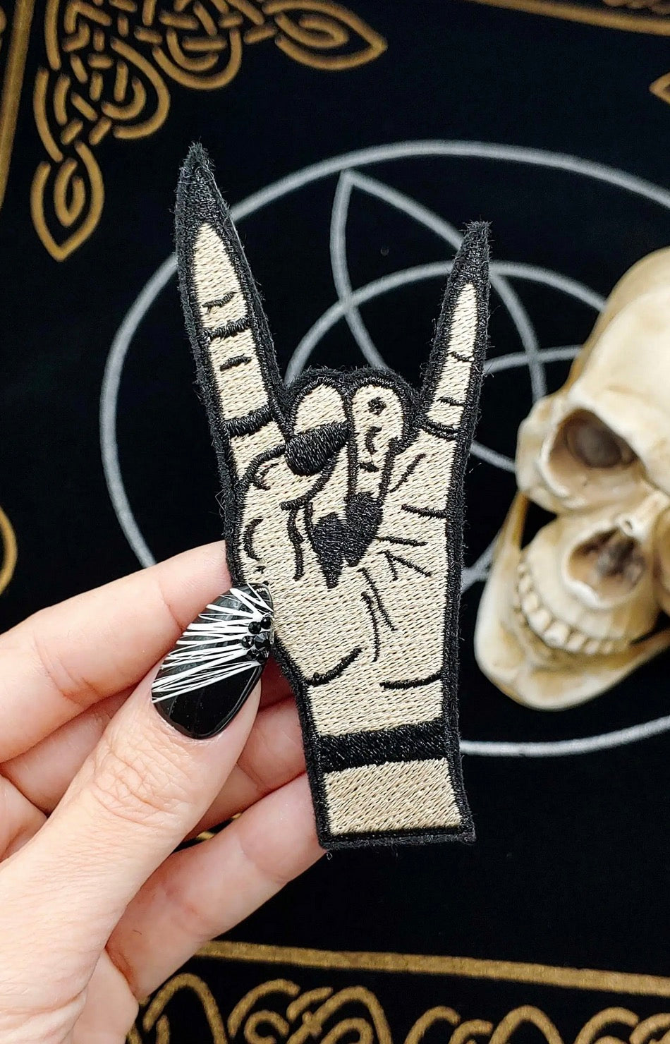 Witchy Metal Horns Hand Iron On Embroidered Patch - Fair
