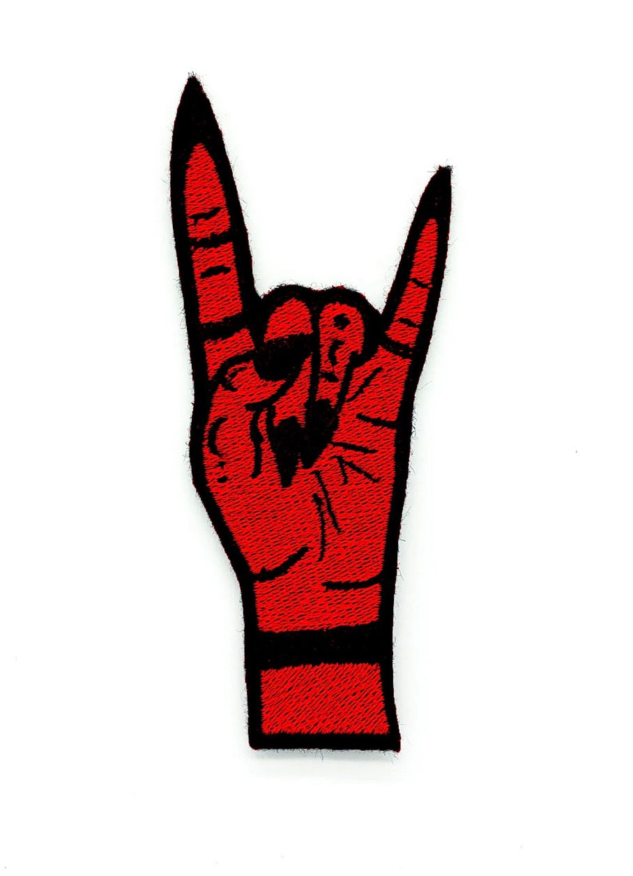 Witchy Metal Horns Hand Iron On Embroidered Patch - Red