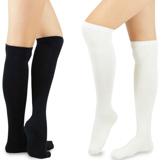 Women's Casual Cotton Knee High Solid Plain 2-Pack