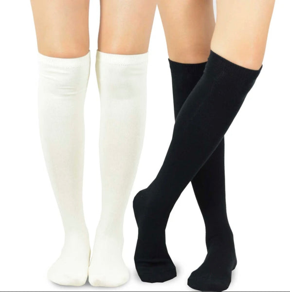 Women's Casual Cotton Knee High Solid Plain 2-Pack