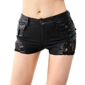 Faux Leather Steampunk Shorts - Black