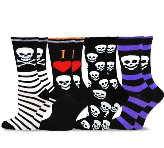 Women's Halloween Polyester Crew Skulls 4-Pack