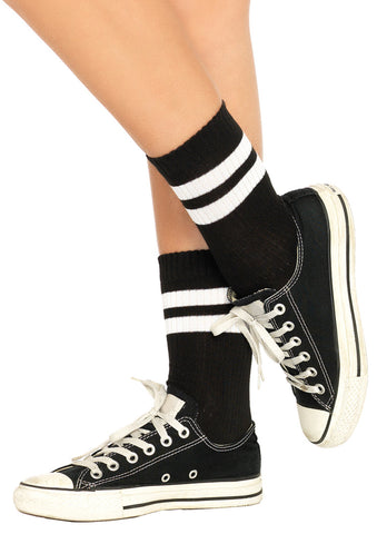 Athletic Striped Anklet Socks – Black/White