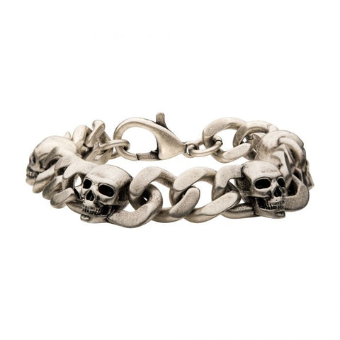 Stainless Steel Silver Plated with Skull Design Chunky Chain Bracelet