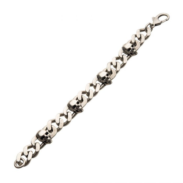 Stainless Steel Silver Plated with Skull Design Chunky Chain Bracelet