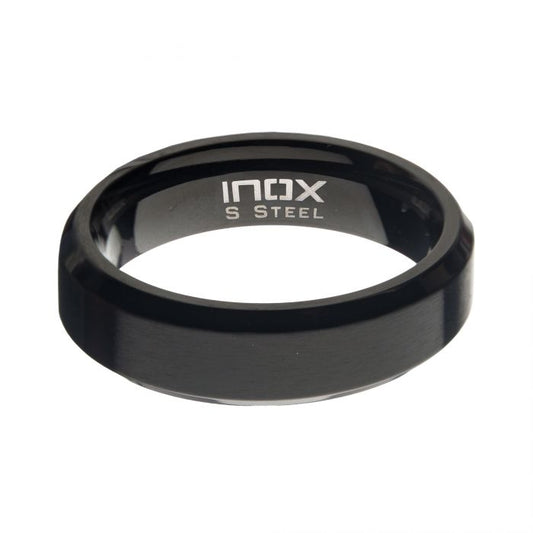 6mm Matte Stainless & Black IP Beveled Ring