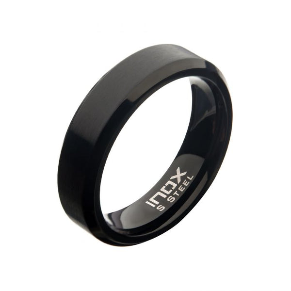 6mm Matte Stainless & Black IP Beveled Ring