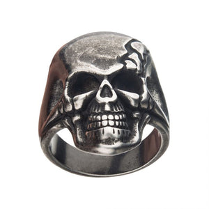 Antiqued Stainless Steel Cracked Skull Ring