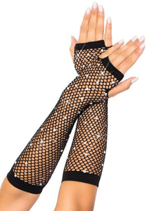 Rhinestone Fishnet Arm Warmers Gloves