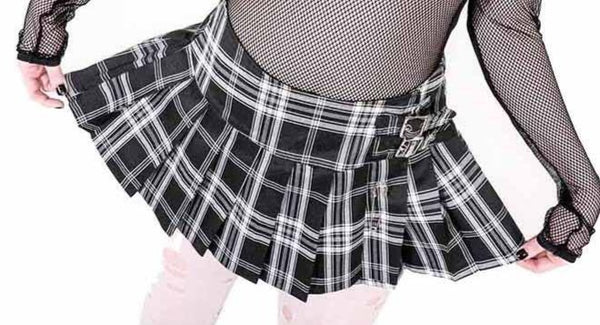 World's End Pleated Mini Skirt - B&W Plaid