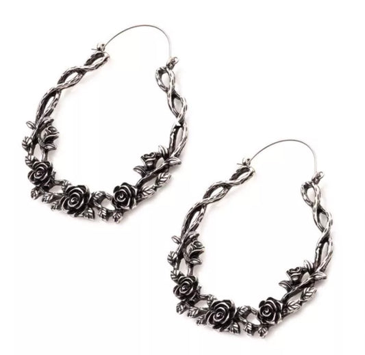 Oxidized Rose Vine Plug Hoops