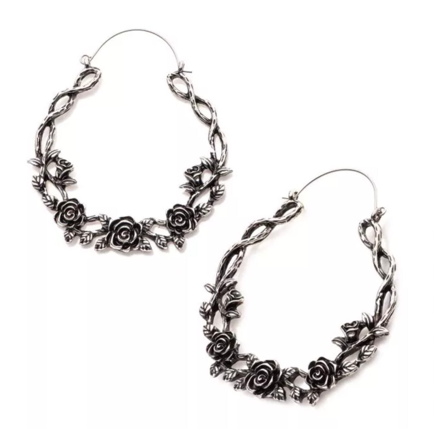 Oxidized Rose Vine Plug Hoops