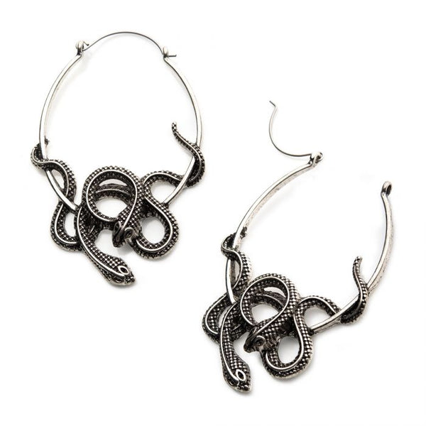 Antiqued Silver Plated Cut Out Snake Plug Hoops
