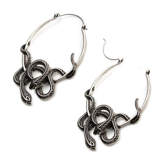 Antiqued Silver Plated Cut Out Snake Plug Hoops