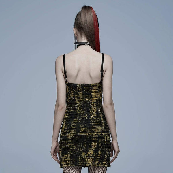Grunge Double Color Side Slit Slip Dress - Black & Yellow