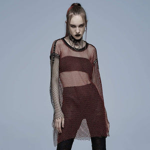 Grunge Double Color Splice Mesh Top - Black and Red