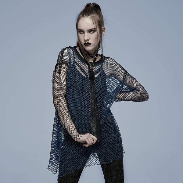 Grunge Double Color Splice Mesh Top - Black and Blue