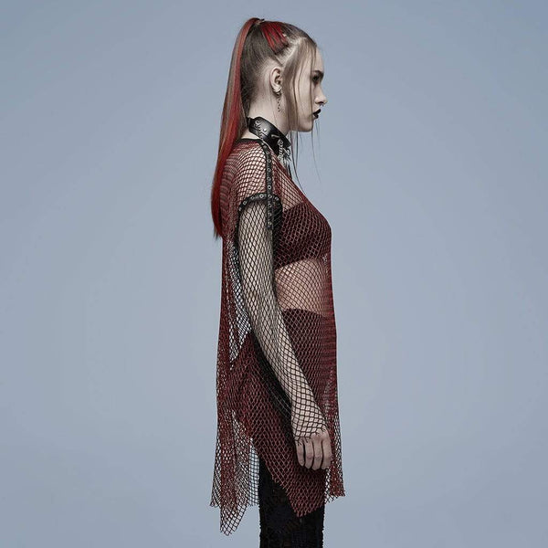 Grunge Double Color Splice Mesh Top - Black and Red