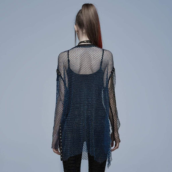Grunge Double Color Splice Mesh Top - Black and Blue