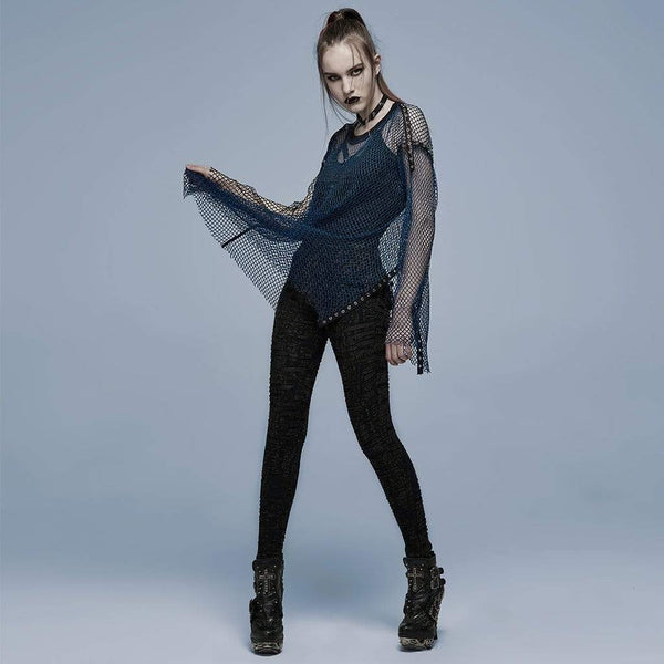 Grunge Double Color Splice Mesh Top - Black and Blue
