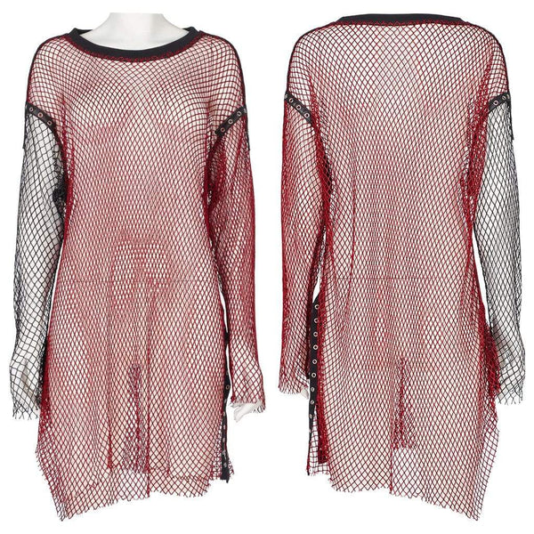Grunge Double Color Splice Mesh Top - Black and Red