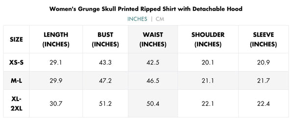 Grunge Skull Printed Ripped Shirt with Detachable Hood - Blue